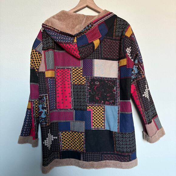 Cellabie Patchwork Coat 2XL Boho Fleece Phoebe Buffay Style Cottagecore Y2K - Picture 8 of 12
